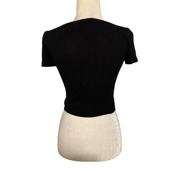 zara womens solid black ribbed short sleeve crop top t shirt small - Picture 2 of 4